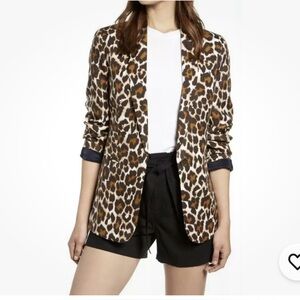J. Crew PARKE Leopard Animal Print Linen Blend Blazer Womens 8